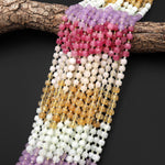 Blushing Meadow Jade Faceted 6mm Cube Beads Green Blue Pink Warm Champagne Gemstone 15.5" Strand