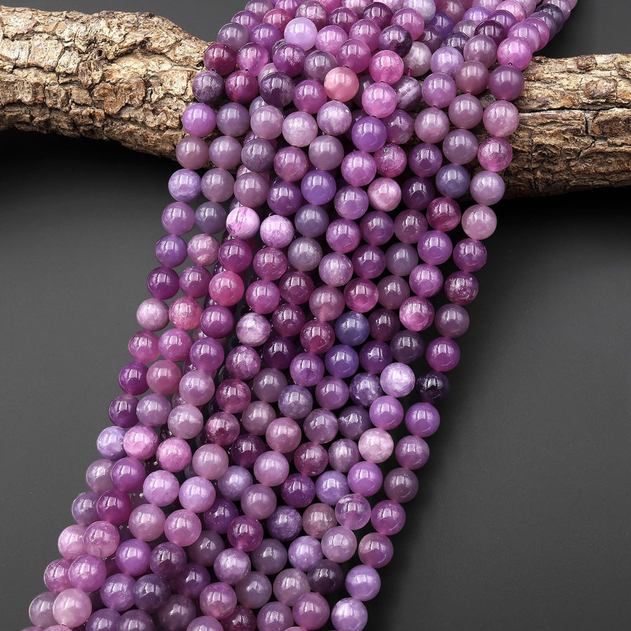 AAA Natural Lilac Mica Lepidolite 6mm 8mm 10mm Smooth Round Beads 15.5" Strand