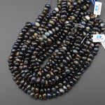 Chunky Natural Blue Tiger's Eye Freeform Rondelle Disc Center Dilled Beads 15.5" Strand