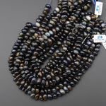 Chunky Natural Blue Tiger's Eye Freeform Rondelle Disc Center Dilled Beads 15.5" Strand