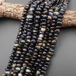 Chunky Natural Blue Tiger's Eye Freeform Rondelle Disc Center Dilled Beads 15.5" Strand