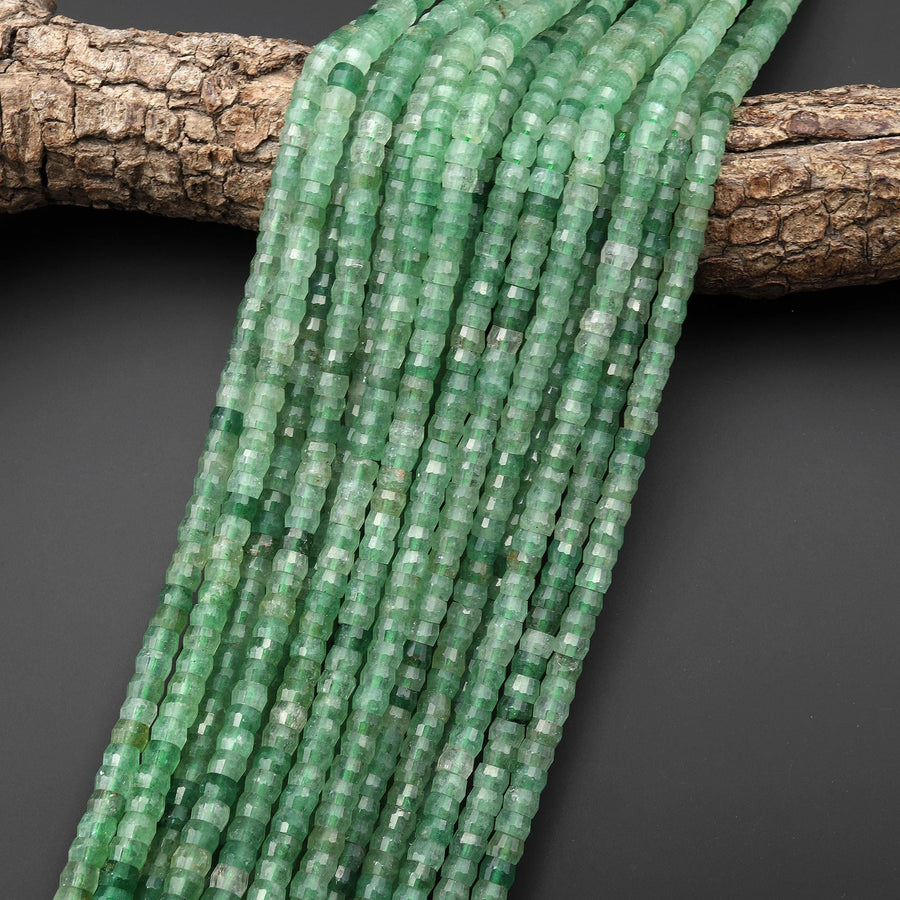 AAA Faceted Natural African Green Chalcedony Beads 6mm Heishi Rondelle 15.5" Strand
