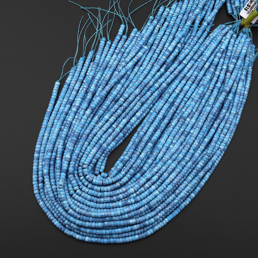 Faceted Blue Turquoise Jasper 4mm Heishi Rondelle Beads Aka Dyed Sleeping Beauty 15.5" Strand