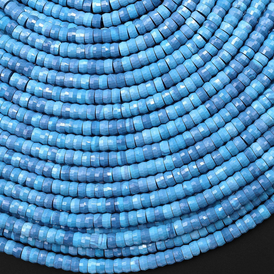 Faceted Blue Turquoise Jasper 4mm Heishi Rondelle Beads Aka Dyed Sleeping Beauty 15.5" Strand