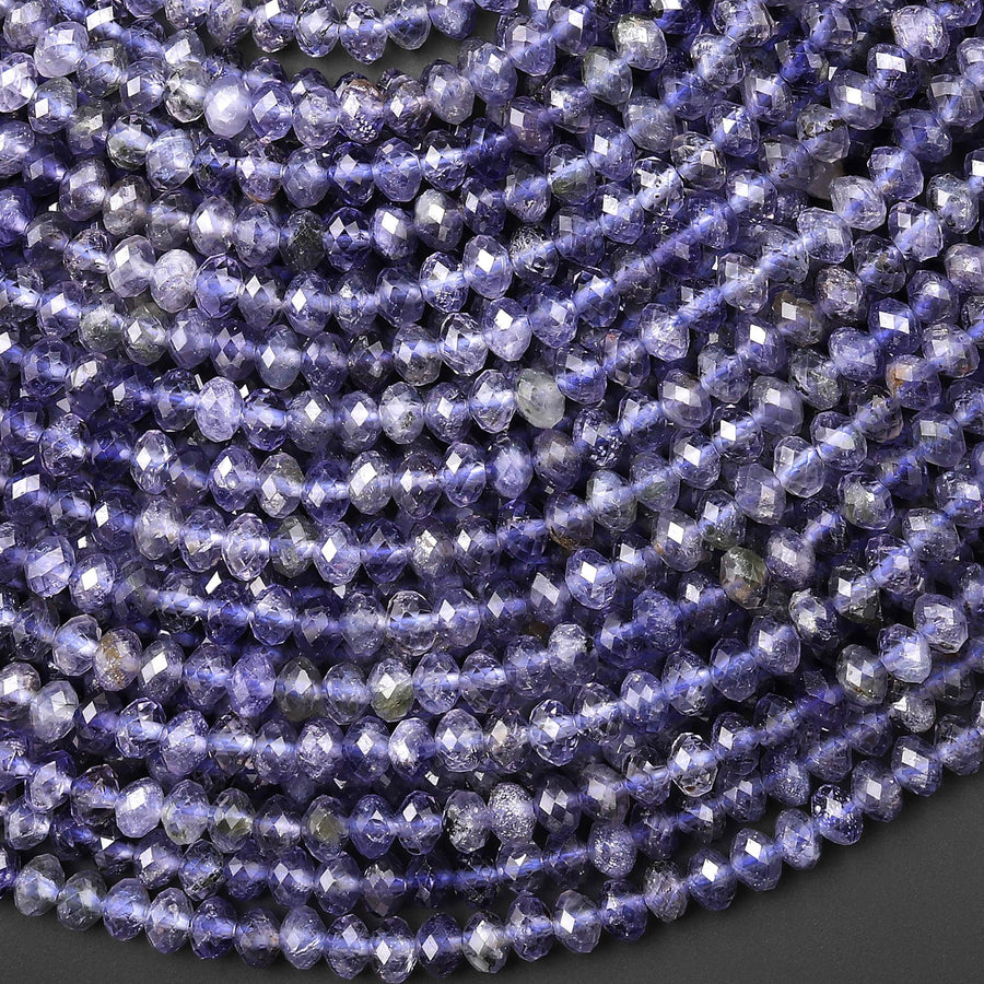 Faceted Natural Blue Iolite 5mm Rondelle Beads 15.5" Strand