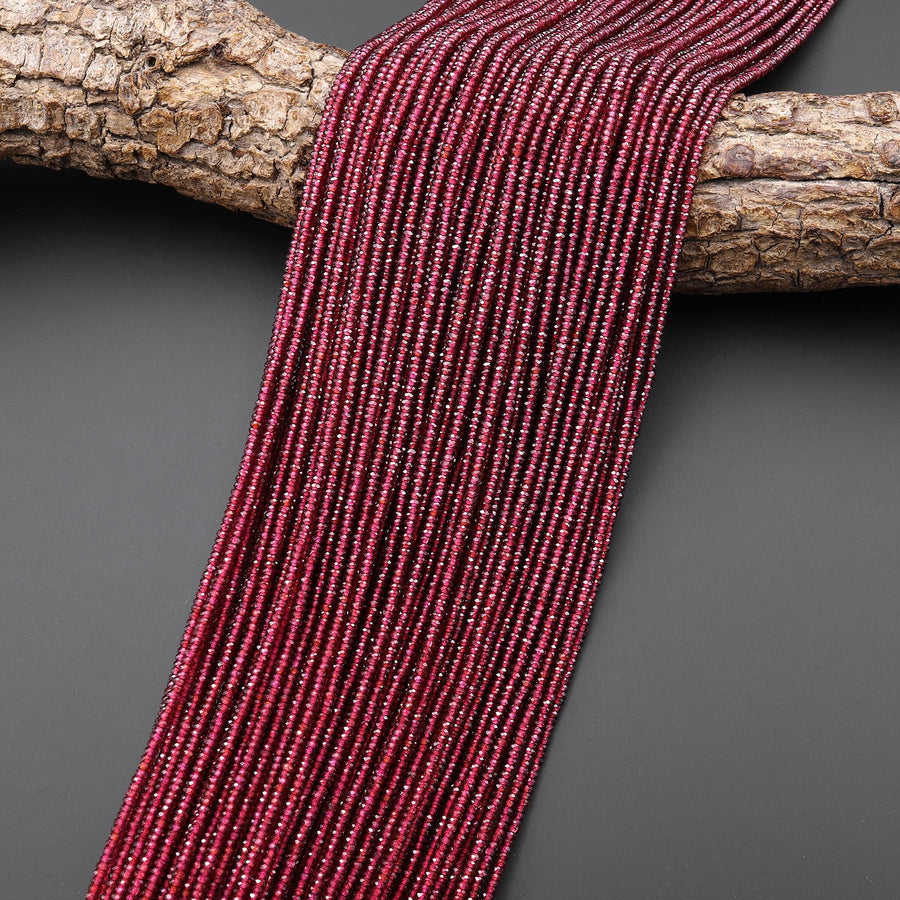 AAA Natural Red Garnet Faceted 2mm Thin Rondelle Beads Tiny Small Diamond Cut Gemstone 15.5" Strand