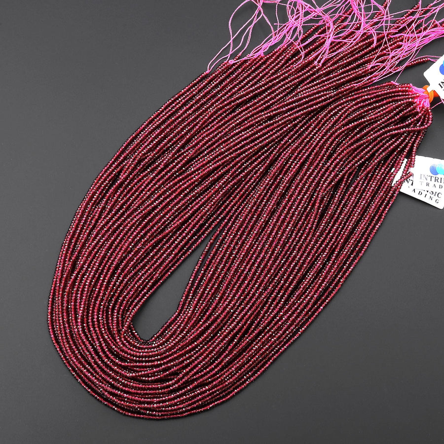 AAA Natural Red Garnet Faceted 2mm Thin Rondelle Beads Tiny Small Diamond Cut Gemstone 15.5" Strand