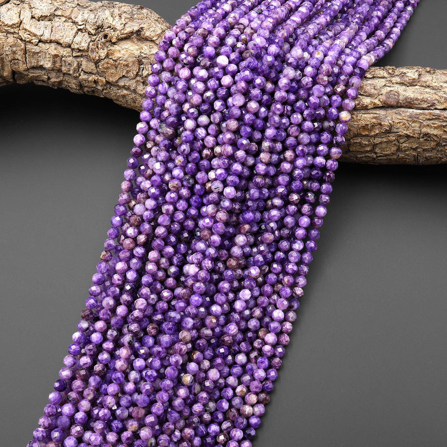AAA Faceted Genuine Natural Russian Purple Charoite 4mm Round Beads Gemstone 15.5" Strand B4940