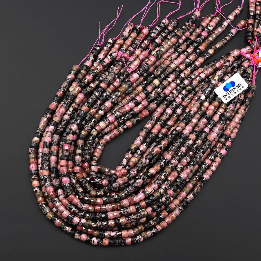 AAA Faceted Natural Rhodonite Beads Heishi Rondelle 15.5" Strand