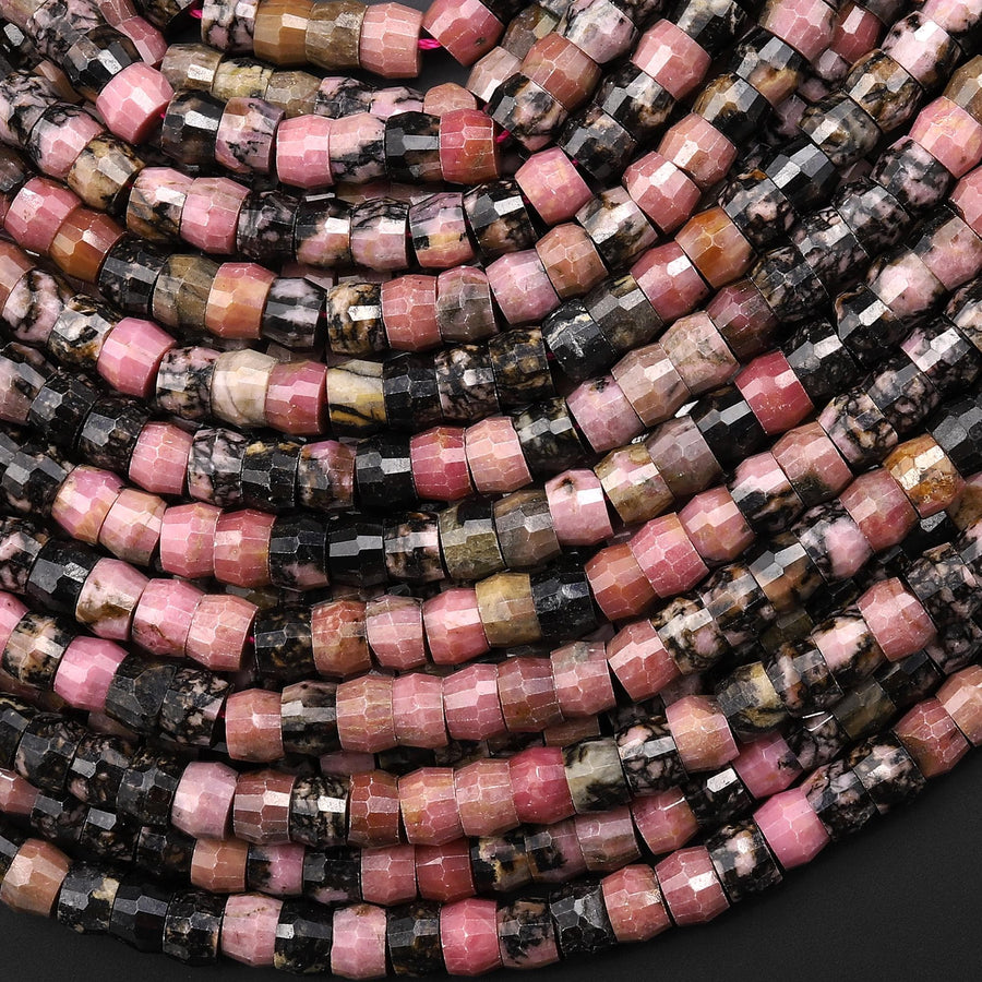AAA Faceted Natural Rhodonite Beads Heishi Rondelle 15.5" Strand
