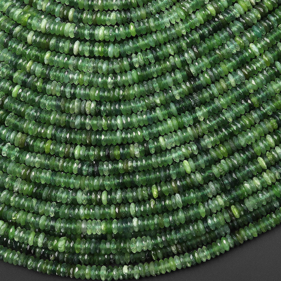 AAA Faceted Natural Russian Jade 4mm Thin Rondelle Beads Green Gemstone 15.5" Strand