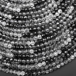 AAA Faceted Natural Black Tourmaline Rutile Quartz 4mm Round Beads Ombre Gemstone 15.5" Strand