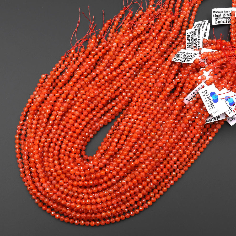 AAA Faceted Natural Red Moroccan Agate 4mm Round Beads 15.5" Strand