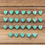 AAA Laser Engraved Drilled Natural Peruvian Sea Blue Green Amazonite Heart Beads 8mm Choose from 26 Alphabet Letters Name Initial