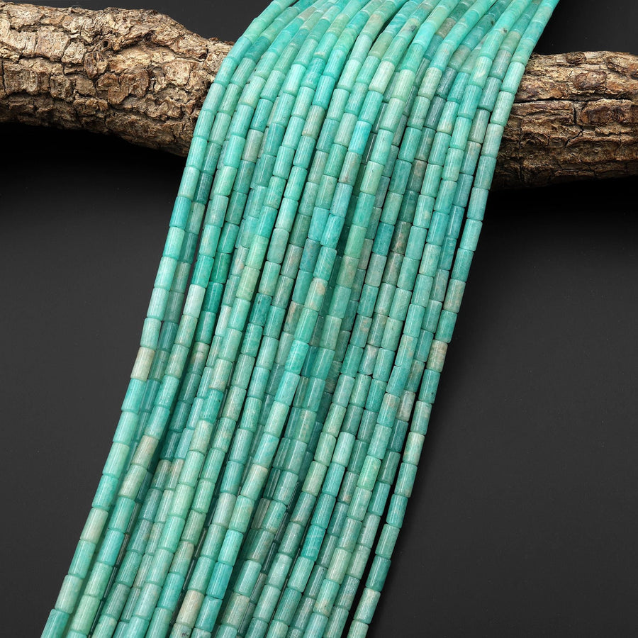 AAA Natural Sea Blue Green Peruvian Amazonite 8x4mm Tube Cylinder Beads 15" Strand