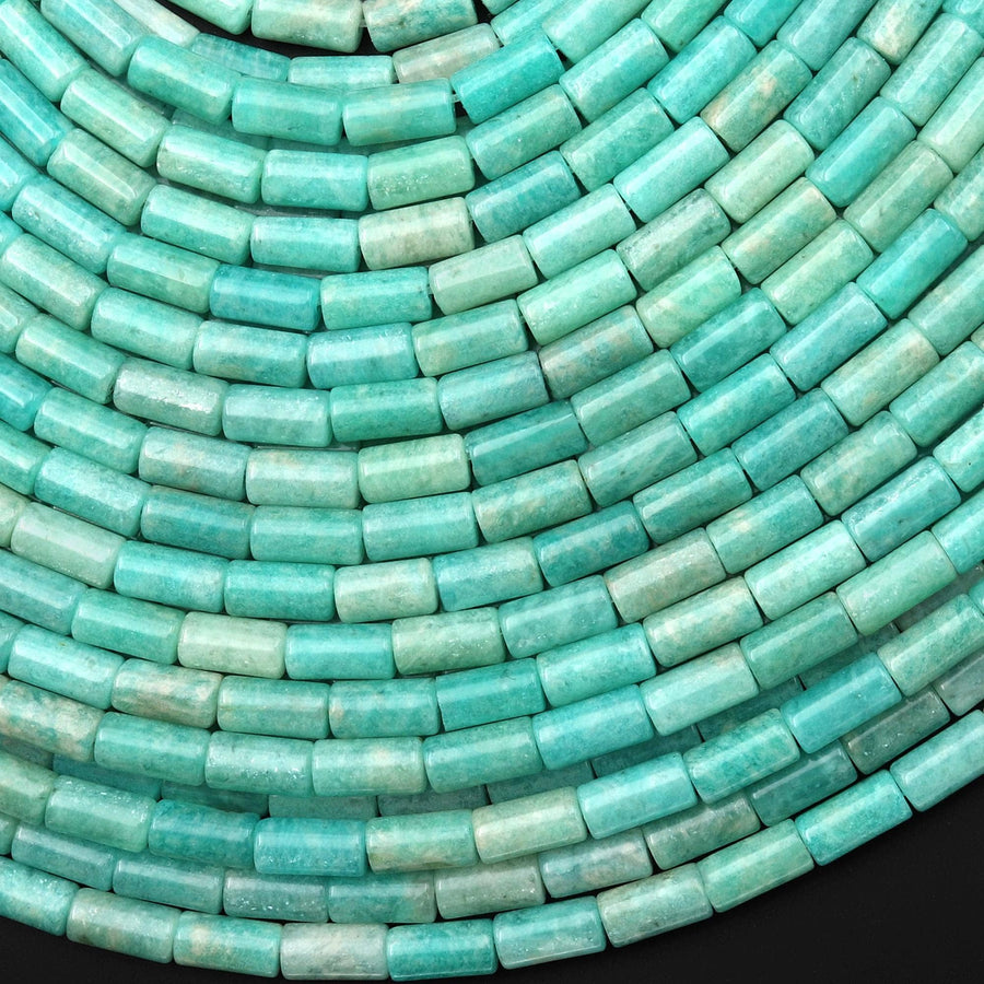 AAA Natural Sea Blue Green Peruvian Amazonite 8x4mm Tube Cylinder Beads 15" Strand