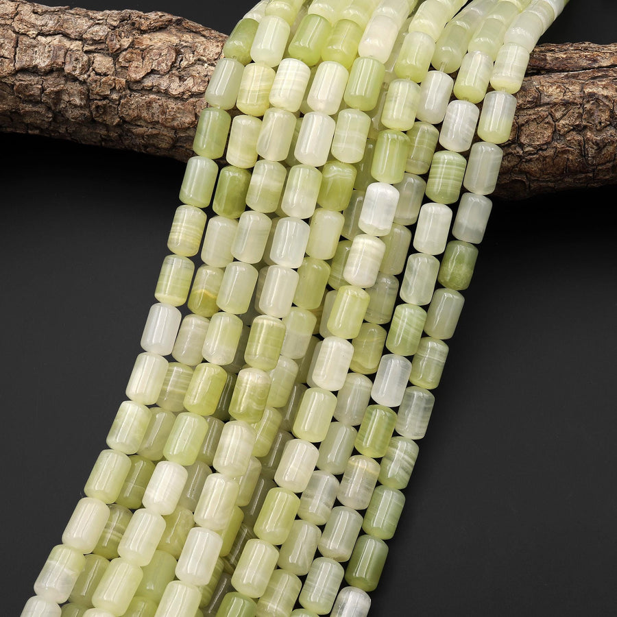 AAA Natural Mint Green Calcite Barrel Cylinder Beads 7x12mm Aka Afghanistan Jade 15.5" Strand