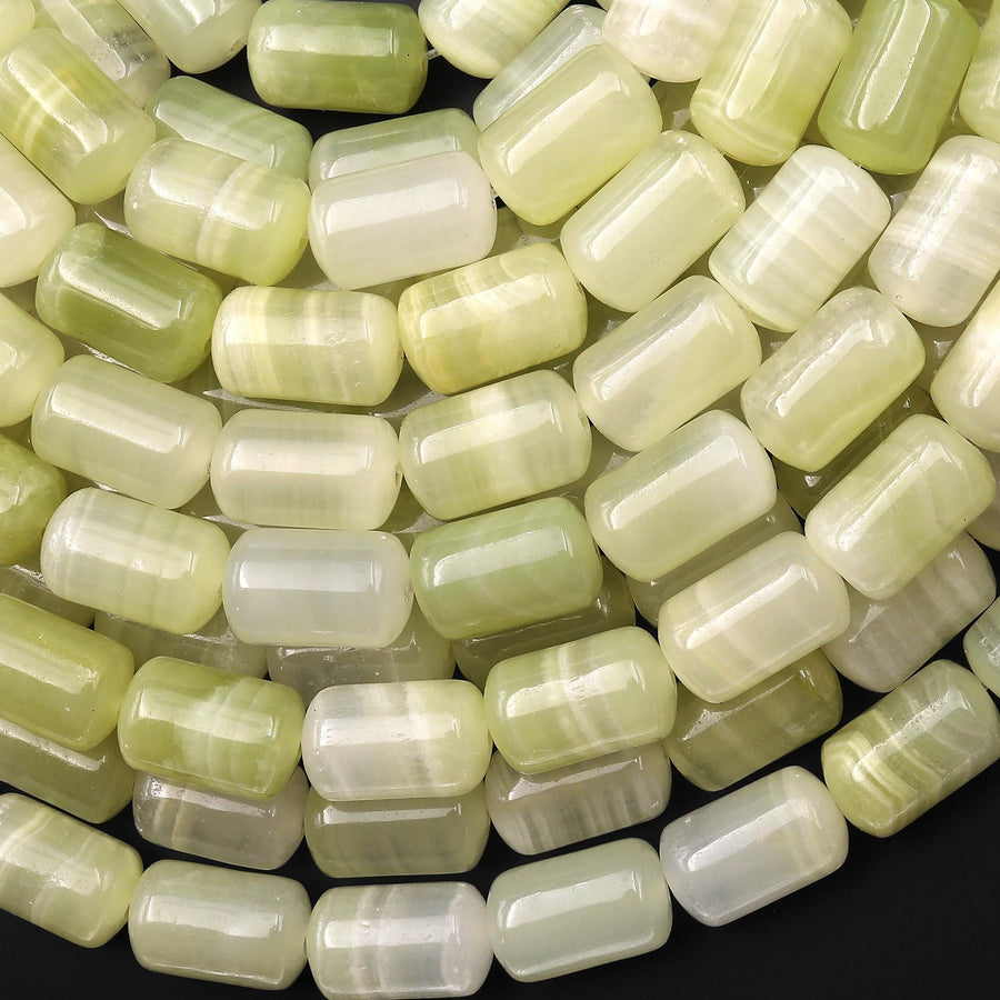 AAA Natural Mint Green Calcite Barrel Cylinder Beads 7x12mm Aka Afghanistan Jade 15.5" Strand