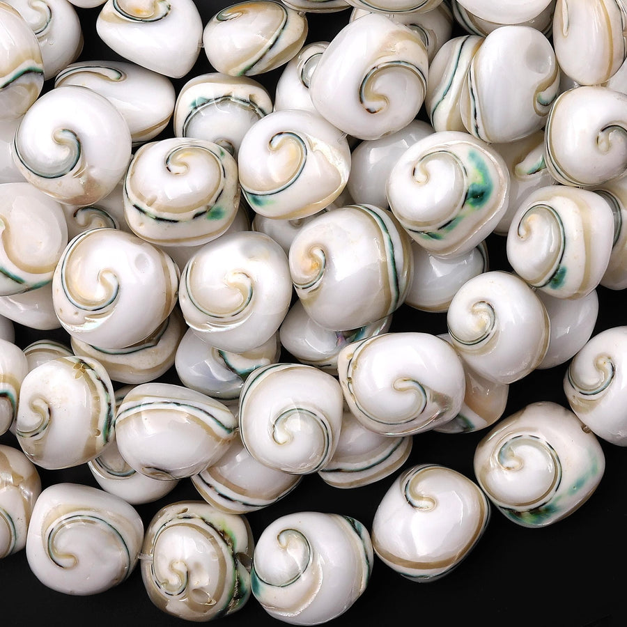 Ocean Whisper Natural Shiva Eye Shell Beads Rounded Pillow Nuggets 12mm 14mm 16mm 15.5" Strand
