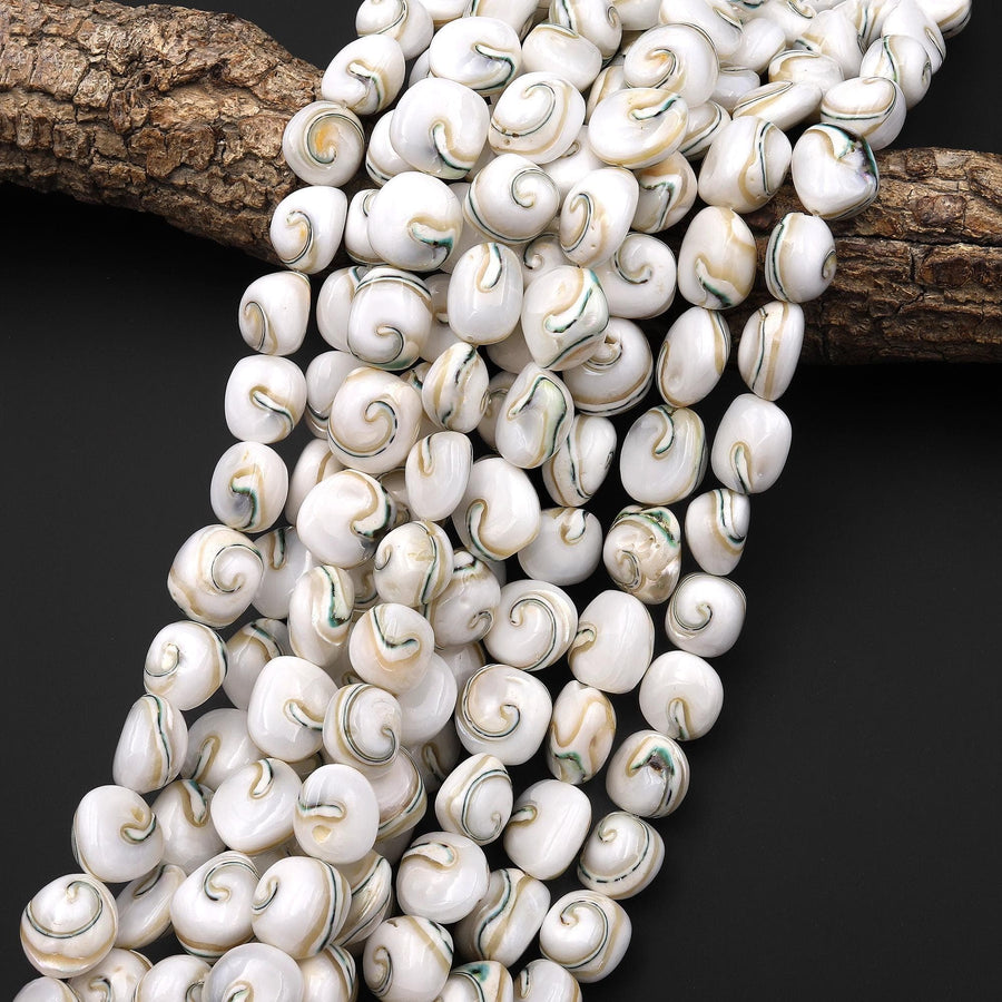 Ocean Whisper Natural Shiva Eye Shell Beads Rounded Pillow Nuggets 12mm 14mm 16mm 15.5" Strand