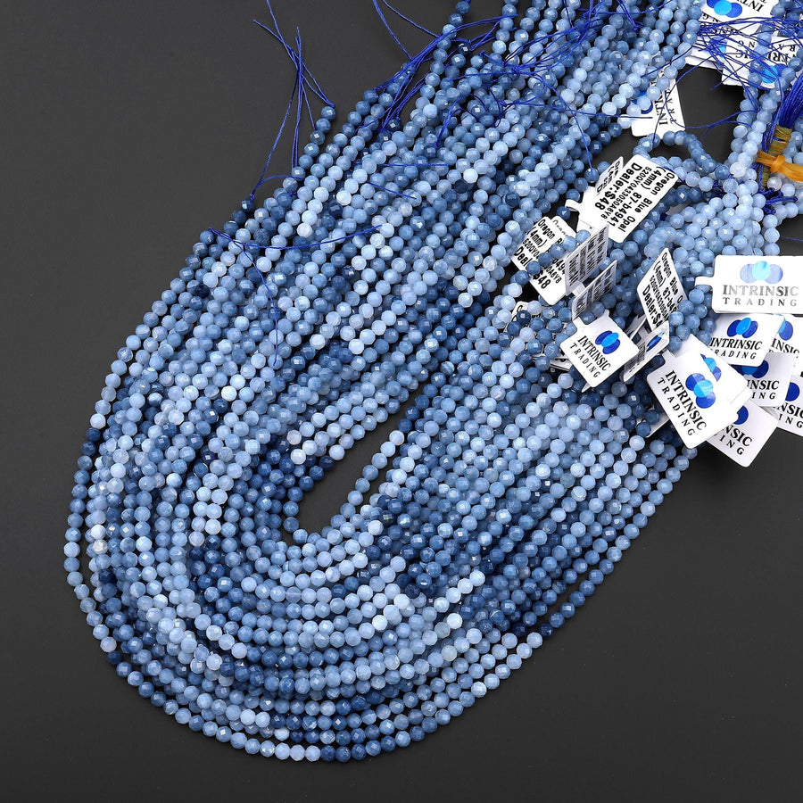 AAA Faceted Natural Oregon Blue Opal 4mm Round Beads 15.5" Strand