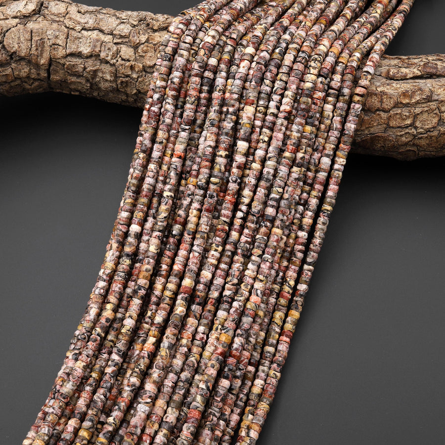 AAA Faceted Natural Leopard Skin Jasper 4mm Heishi Rondelle Beads Gemstone 15" Strand