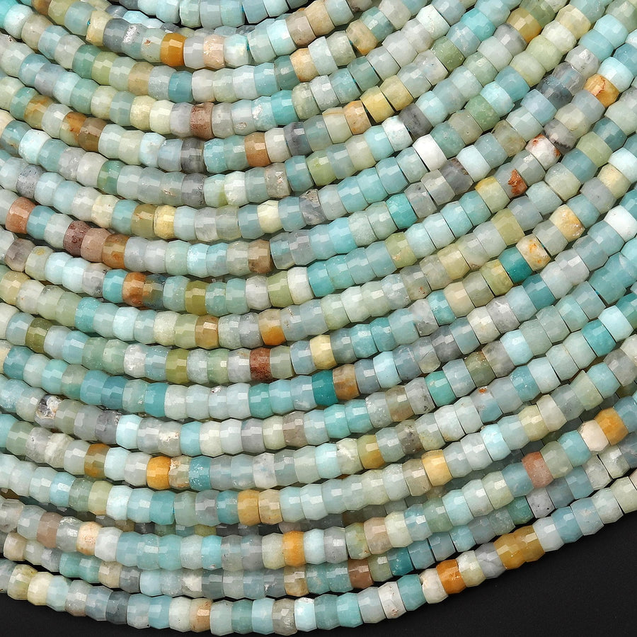 AAA Faceted Natural Amazonite Heishi Rondelle Beads 15.5" Strand