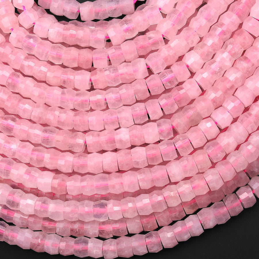 AAA Faceted Natural Pink Rose Quartz Heishi Rondelle Beads 6mm 15" Strand