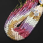 Blushing Meadow Jade Faceted 6mm Cube Beads Green Blue Pink Warm Champagne Gemstone 15.5" Strand