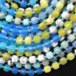 Coastal Breeze Jade Faceted 6mm Cube Beads Amazonite Howlite Gemstone 17.5" Strand
