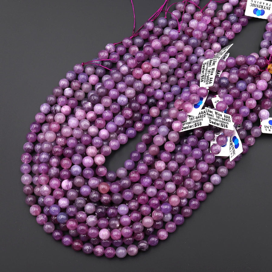 AAA Natural Lilac Mica Lepidolite 6mm 8mm 10mm Smooth Round Beads 15.5" Strand