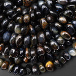 Chunky Natural Blue Tiger's Eye Freeform Rondelle Disc Center Dilled Beads 15.5" Strand
