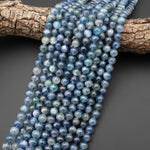 AAA Genuine Natural Silvery Blue Kyanite 5mm 6mm 7mm 8mm 9mm 10mm 11mm 12mm Smooth Round Beads 15.5" Strand
