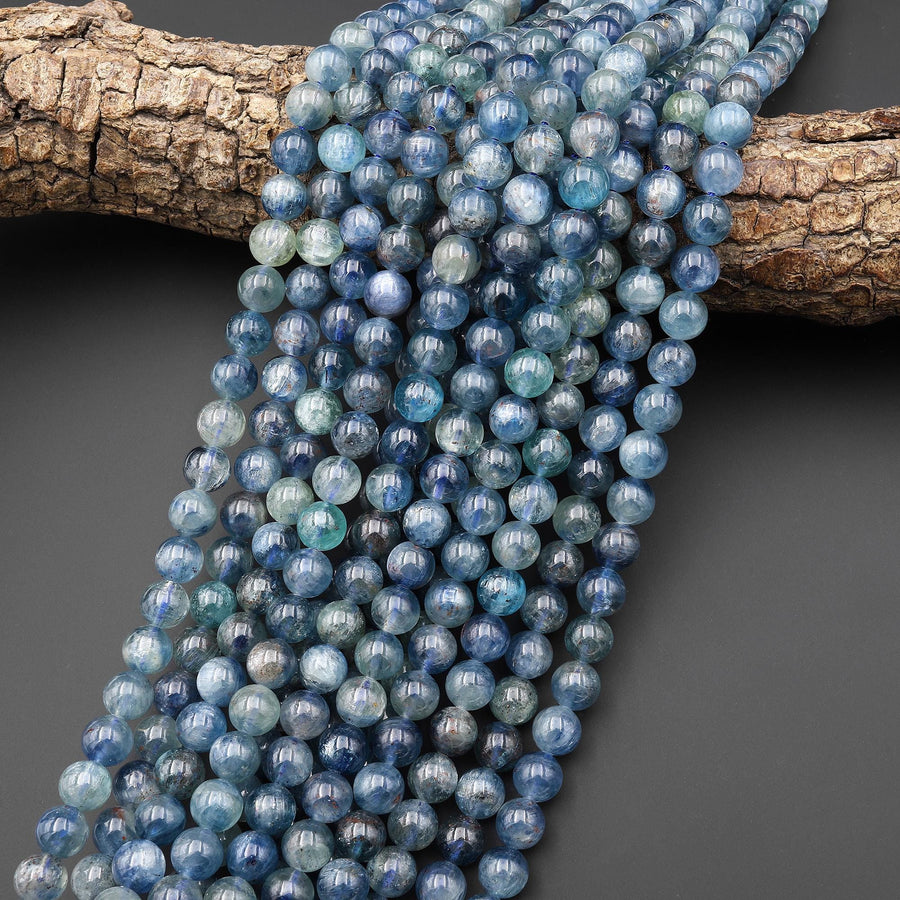 AAA Genuine Natural Silvery Blue Kyanite 5mm 6mm 7mm 8mm 9mm 10mm 11mm 12mm Smooth Round Beads 15.5" Strand