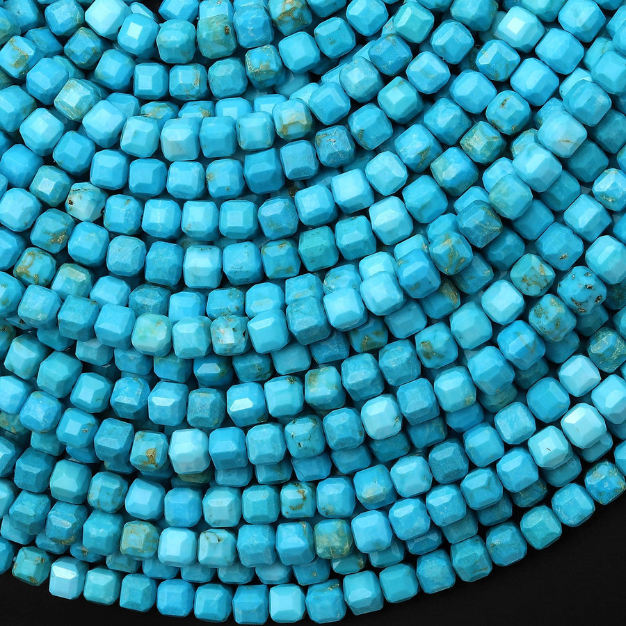 Faceted Blue Turquoise Jasper 4mm Cube Beads Aka Dyed Sleeping Beauty 15.5" Strand