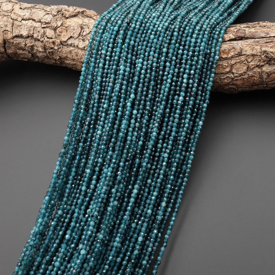 Natural Paraiba Blue Tourmaline Faceted 2mm 2.5mm Round Beads Indicolite Gemstone 15.5" Strand