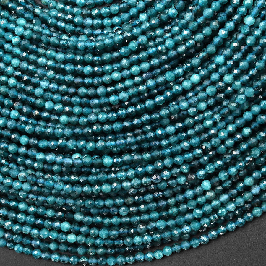 Natural Paraiba Blue Tourmaline Faceted 2mm 2.5mm Round Beads Indicolite Gemstone 15.5" Strand