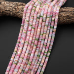 Spring Pastel Harmony Mix - Multi-Color Gemstone 6mm Thin Smooth Rondelle Quartz Jade Green Peach Pink Beads 15.5" Strand