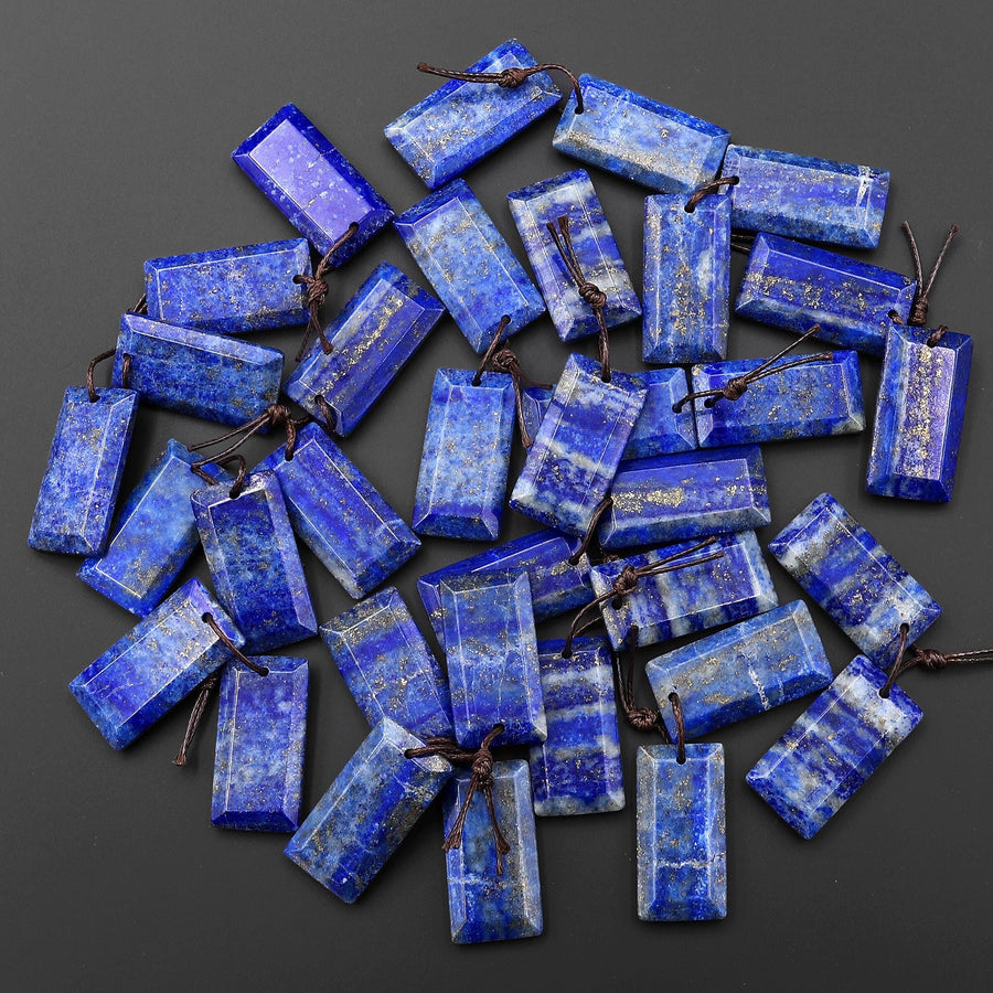 Natural Blue Lapis Earring Pair Faceted Rectangle Tile Matched Gemstone Beads