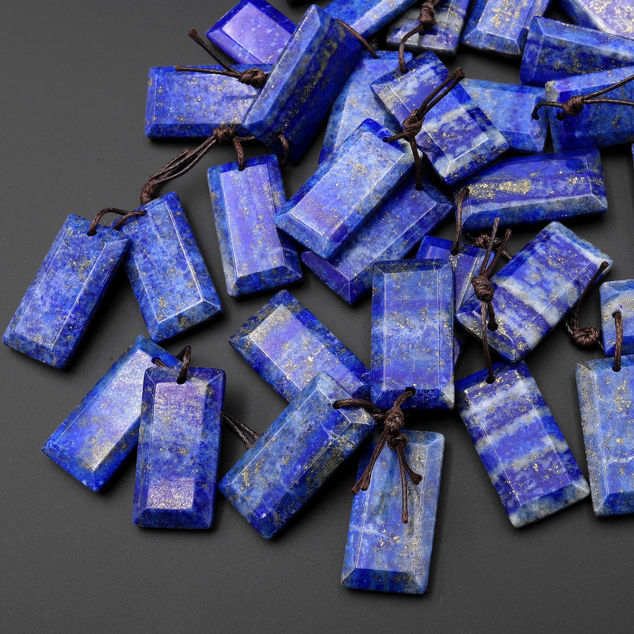 Natural Blue Lapis Earring Pair Faceted Rectangle Tile Matched Gemstone Beads
