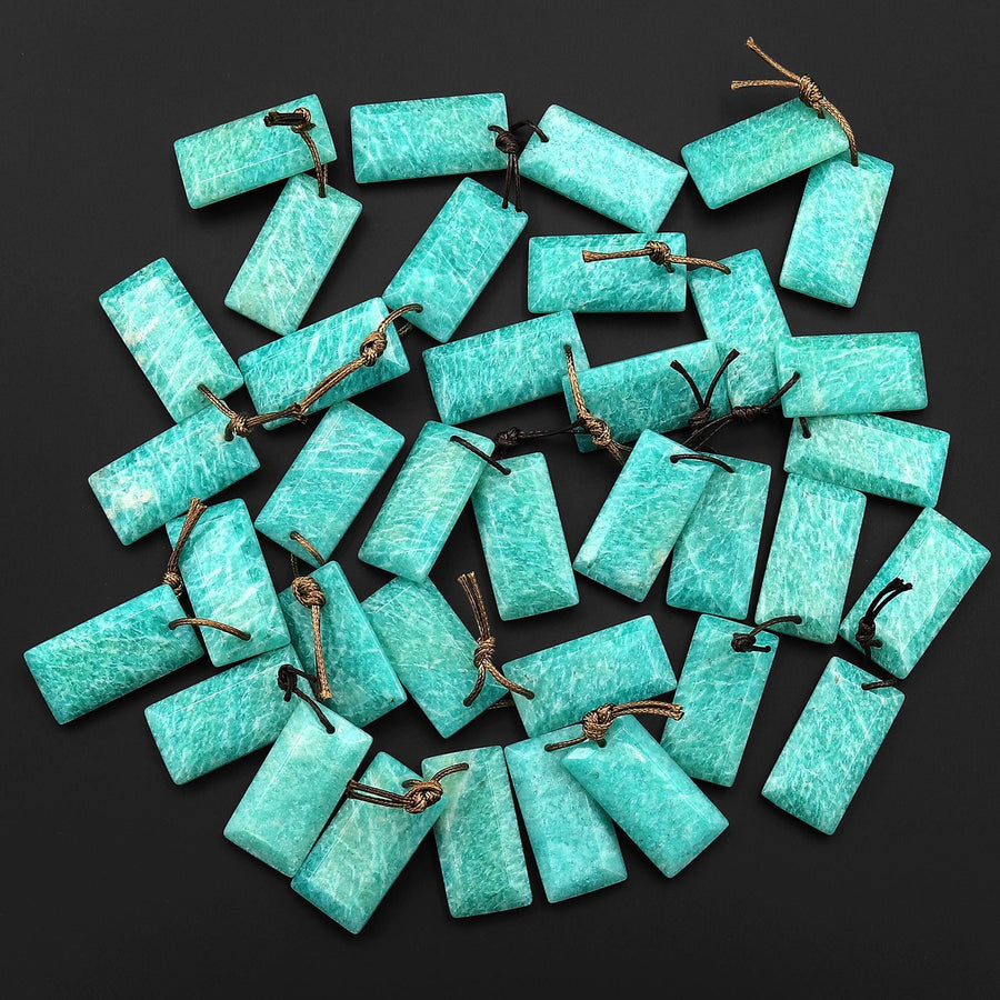 Natural Peruvian Amazonite Earring Pair Faceted Rectangle Tile Matched Gemstone Beads