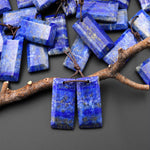 Natural Blue Lapis Earring Pair Faceted Rectangle Tile Matched Gemstone Beads