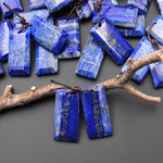 Natural Blue Lapis Earring Pair Faceted Rectangle Tile Matched Gemstone Beads