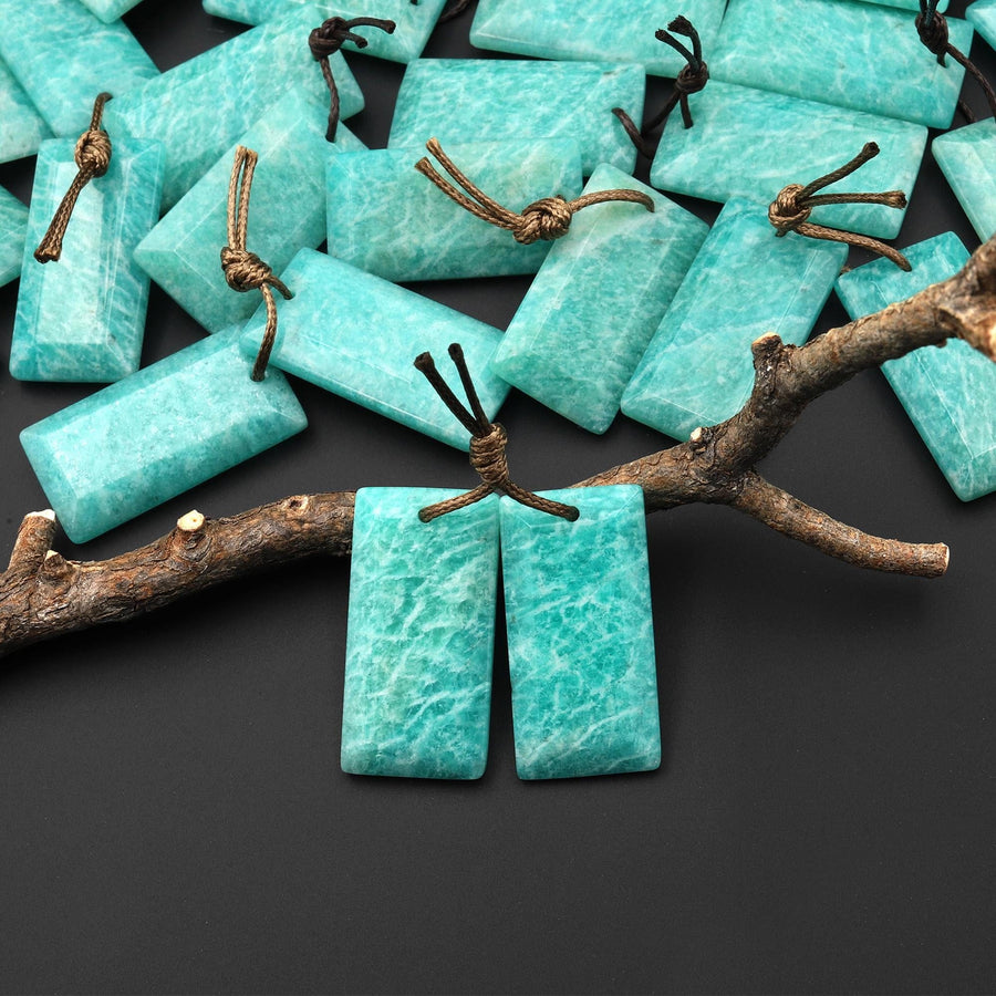 Natural Peruvian Amazonite Earring Pair Faceted Rectangle Tile Matched Gemstone Beads A11