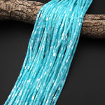 Iridescent Blue Mother of Pearl 3x5mm Tube Cylinder Beads 15.5" Strand