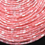 Iridescent Pink Mother of Pearl 3x5mm Tube Cylinder Beads 15.5" Strand