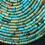 Turquoise Blue Sea Sediment Jasper Smooth Tube Cylinder Beads 4x13mm Aka Impression Imperial Jasper 15.5" Strand