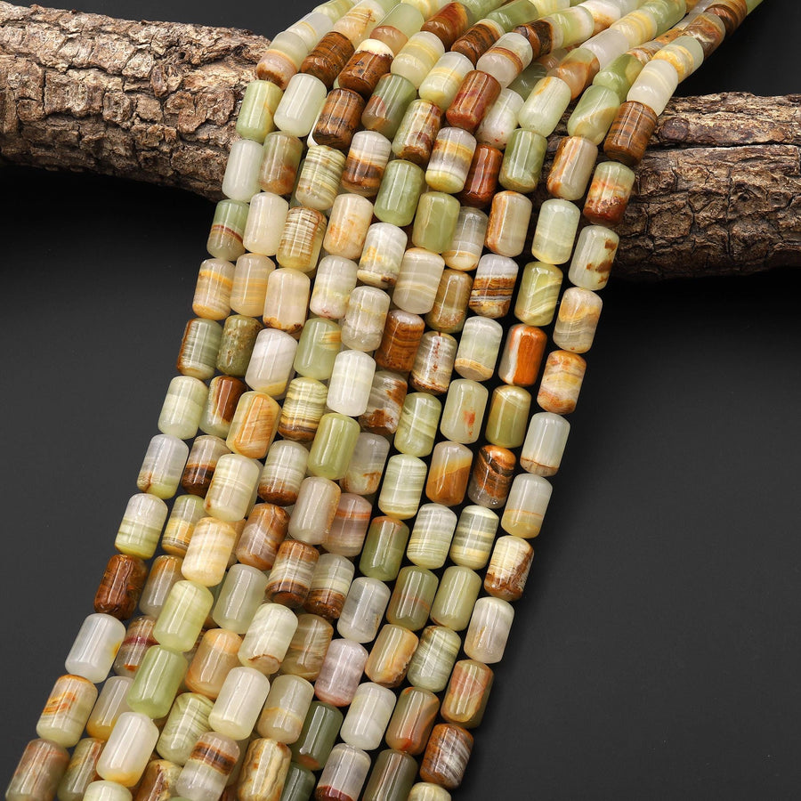 AAA Natural Green Calcite Barrel Cylinder Beads 7x12mm Aka Afghanistan Jade 15.5" Strand