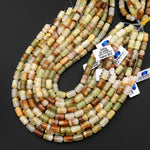 AAA Natural Green Calcite Barrel Cylinder Beads 7x12mm Aka Afghanistan Jade 15.5" Strand