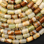 AAA Natural Green Calcite Barrel Cylinder Beads 7x12mm Aka Afghanistan Jade 15.5" Strand